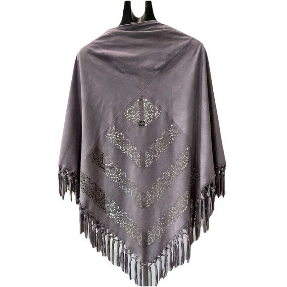 VERA PELLE ITALY SUEDE CAPE With Fringe One Size Beautiful Gray Color $495 - Picture 1 of 6